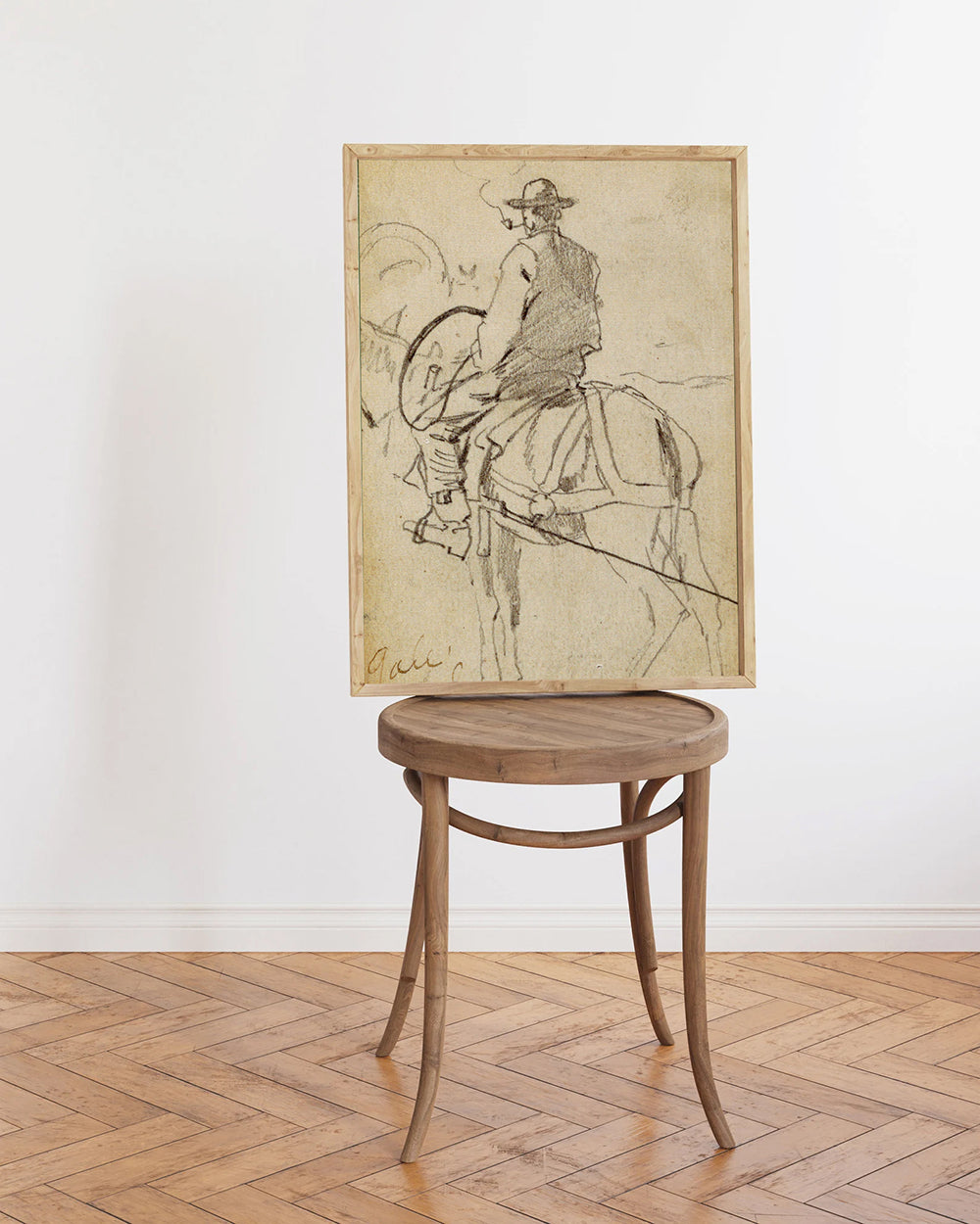 Cowboy on Horseback Vintage Art Print